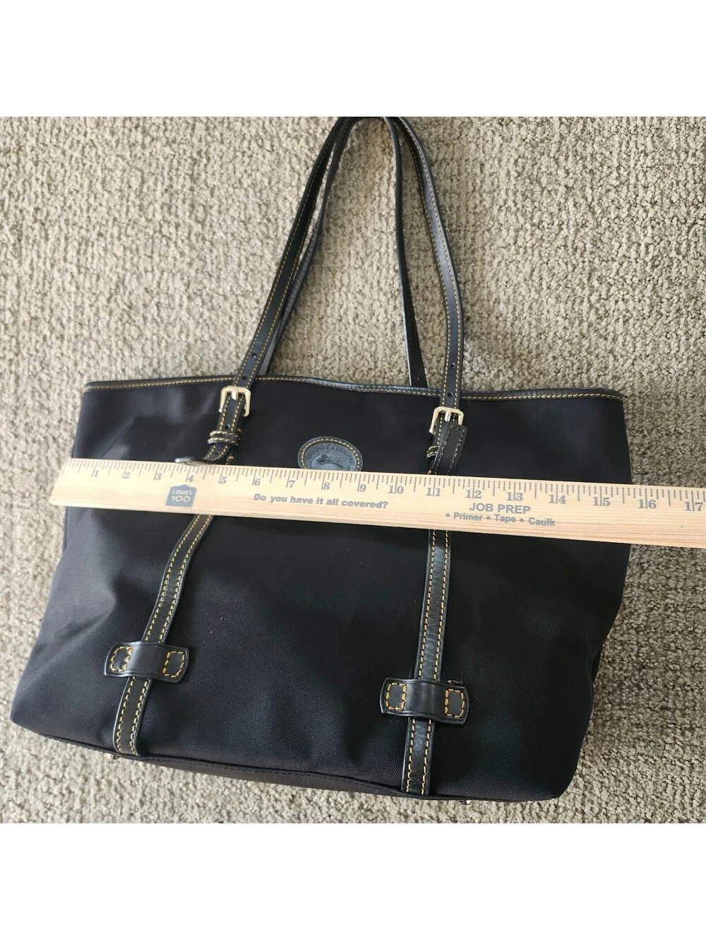 Dooney & Bourke East West Shopper Black Nylon Tote Bag with Leather Trim